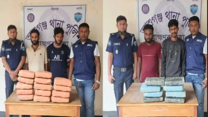অভিনব কায়দায় গাড়িতে মাদক পাচারের সময় ২২ (বাইশ) কেজি গাঁজা ও ০৪ মাদক কারবারীসহ মাইক্রোবাস ও পিকআপ আটক